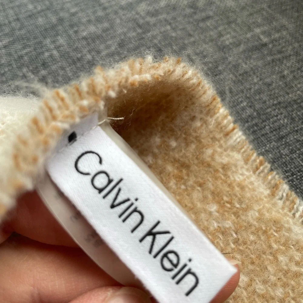 Calvin Klein Beige and Cream Logo Scarf
